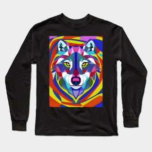 Psychedelic Pop Art Wolf Face Long Sleeve T-Shirt